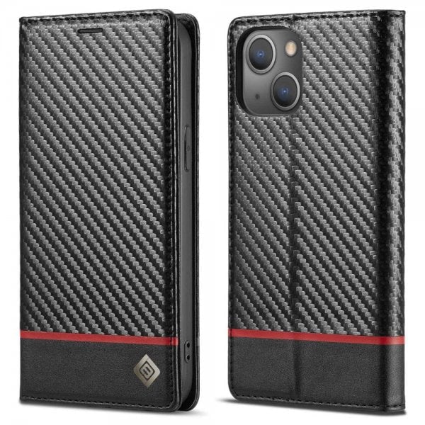Lc.Imeeke iPhone 14 Plus Etui Karbonfibertekstur Rød Stripe Horizontal