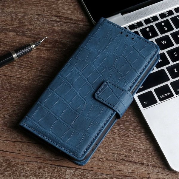 iPhone 14 Plus Etui Krokodillemønster Blå