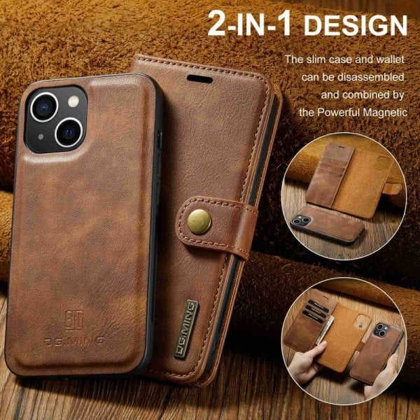 Dg.Ming iPhone 14 Plus Etui Avtagbart Deksel Brun