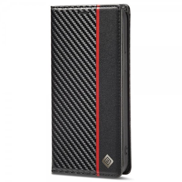 Lc.Imeeke iPhone 14 Pro Etui Karbonfibertekstur Rød Stripe Vertical