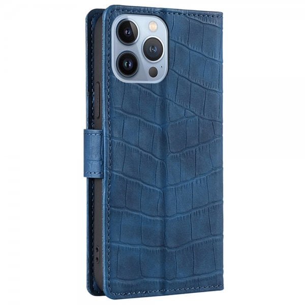iPhone 14 Pro Etui Krokodillemønster Blå