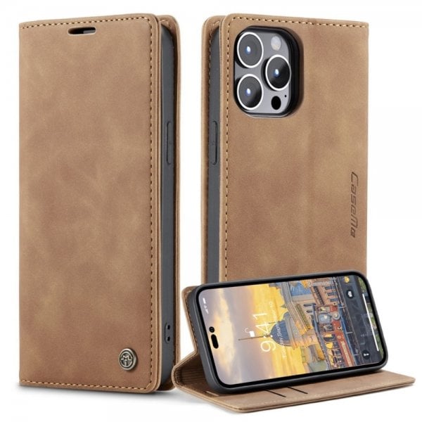 CaseMe iPhone 14 Pro Etui Retro Flip Brun