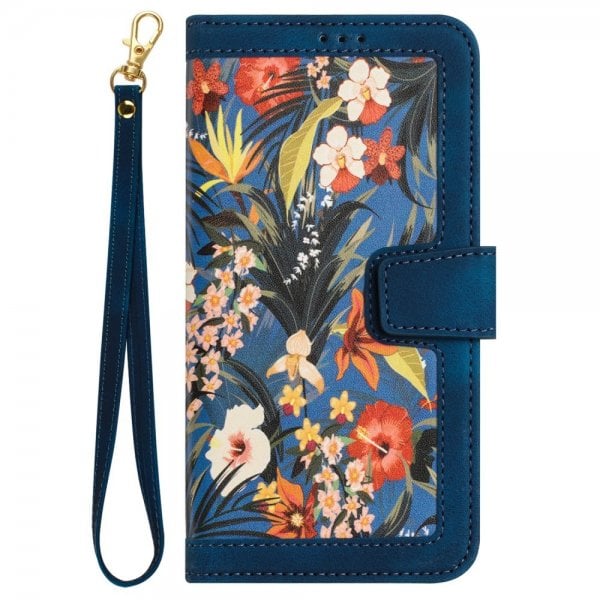 iPhone 15 Pro Max Etui Blomstermønster Mørkeblå