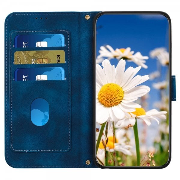 iPhone 15 Pro Max Etui Blomstermønster Mørkeblå