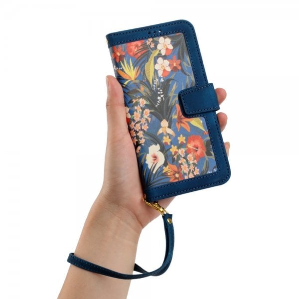 iPhone 15 Pro Max Etui Blomstermønster Mørkeblå