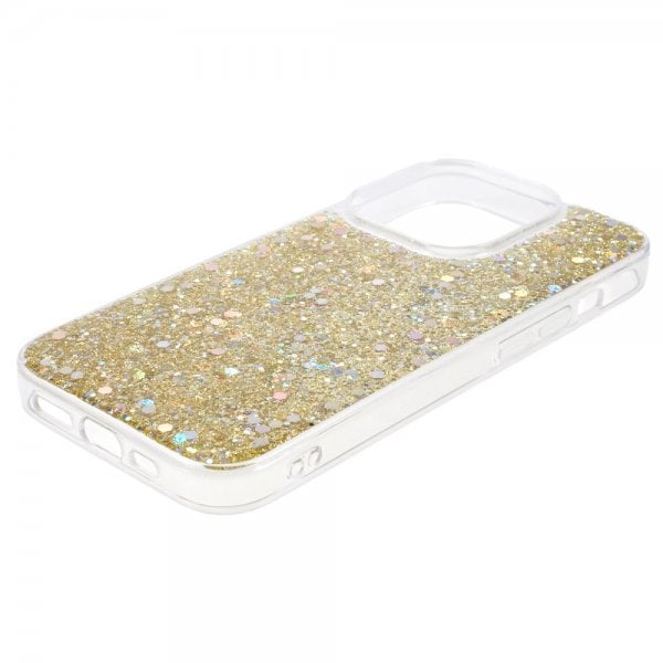 iPhone 15 Pro Max Deksel Glitterpaljetter Gull
