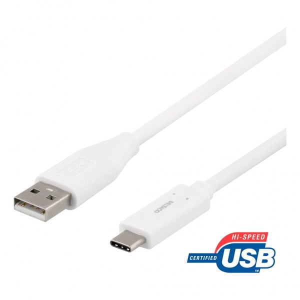 Deltaco Kabel USB-C USB-A 1m Hvit