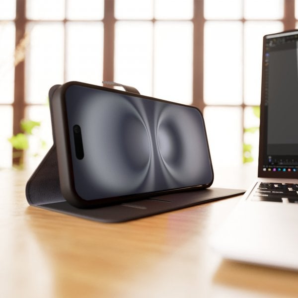 Puro iPhone 16 Etui Wallet Stand Svart