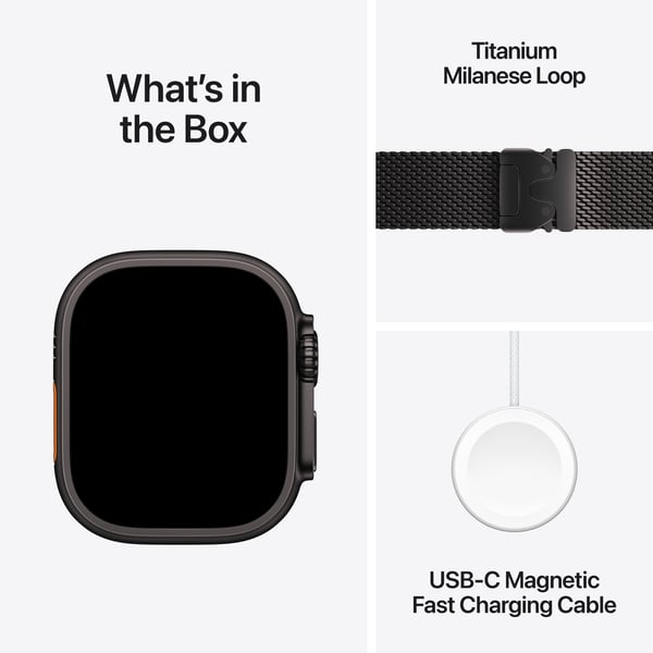 Apple Watch Ultra 3 (GPS + Cellular) 49 mm svart titanhus och svart milanesiskt armband, medelstor