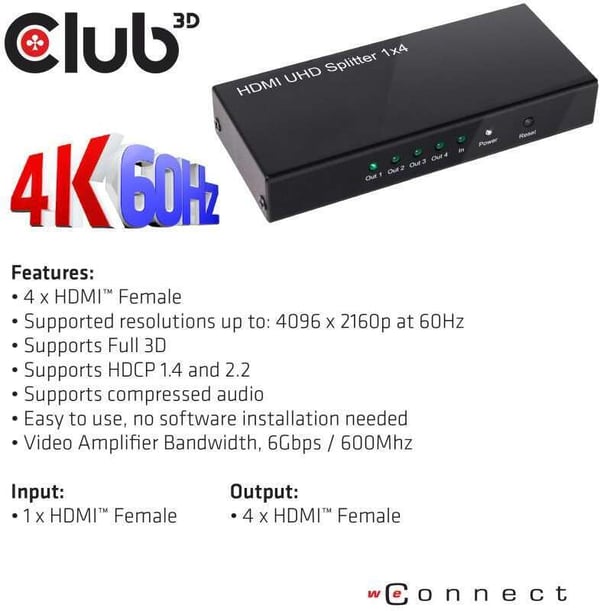 Club 3D HDMI 2.0 UHD Splitter delingsenhed