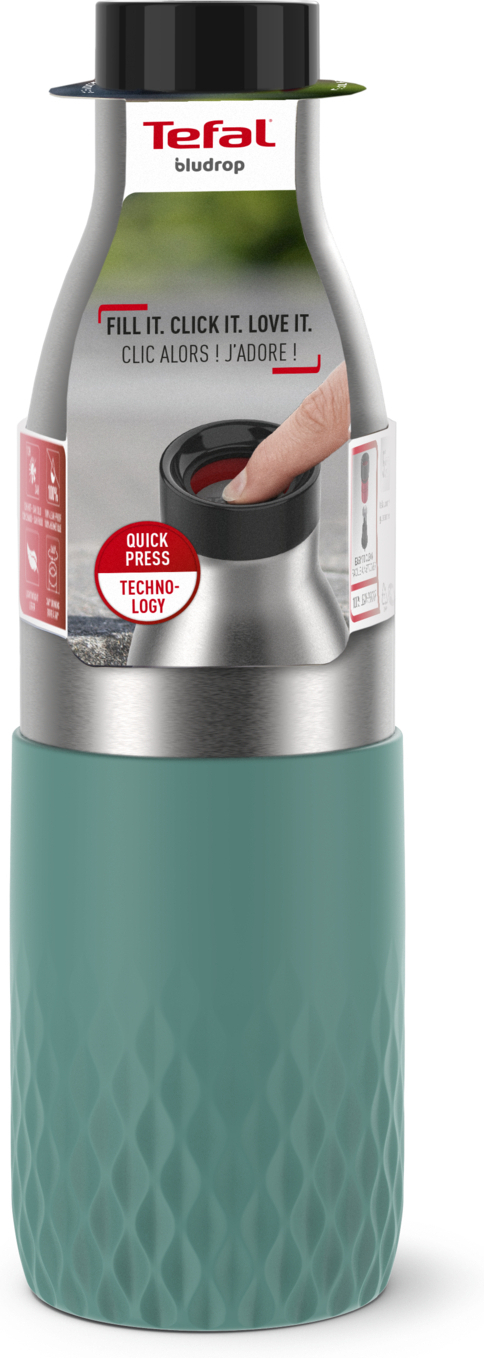 Tefal Bludrop Sleeve -dryckesflaska, 0,7 L, grön/stål