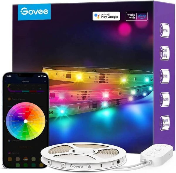 Govee RGBIC Basic LED Strip Lights -LED-ljusslinga, Wi-Fi + Bluetooth, 5 m