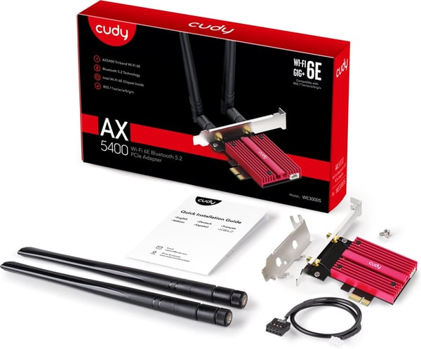 Cudy WE3000S Tri-band PCI-E-WiFi 6-adapter och Bluetooth 5.2-adapter