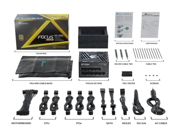 Seasonic FOCUS GX-1000 ATX 3.1 (2024) -strømforsyning, sort, 1000 W