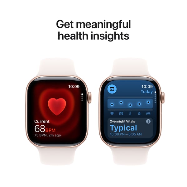 Apple Watch Series 11 (GPS) 46 mm roseguldfärgad aluminiumhölje och sportarmband i rött, M/L