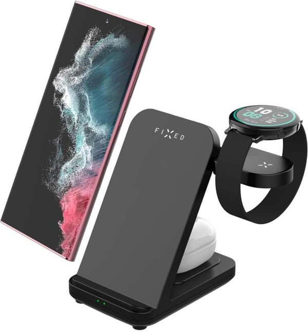 FIXED 3-i-1 trådlös laddningsstation, Samsung, svart