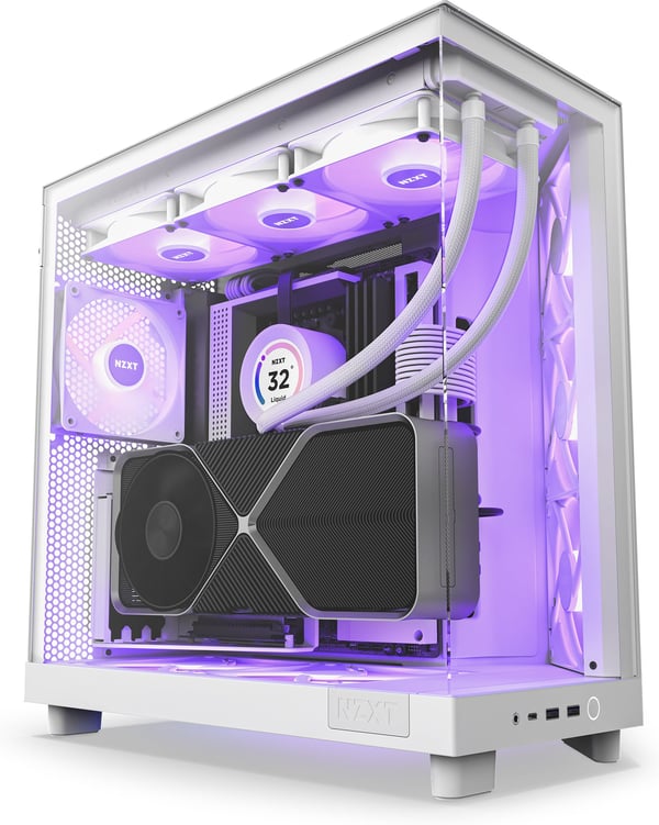 NZXT H6 Flow RGB ATX -hölje med panoramafönster, vit