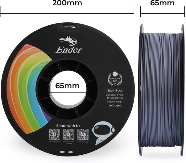 Creality Ender - PLA+ -filament för 3D-skrivare, 1.75 mm, grå