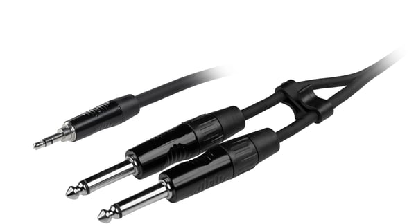 Fuj:tech 3,5 mm TRS hane – 2 x 6,3 mm TS hane ljudkabel, 1 m, svart