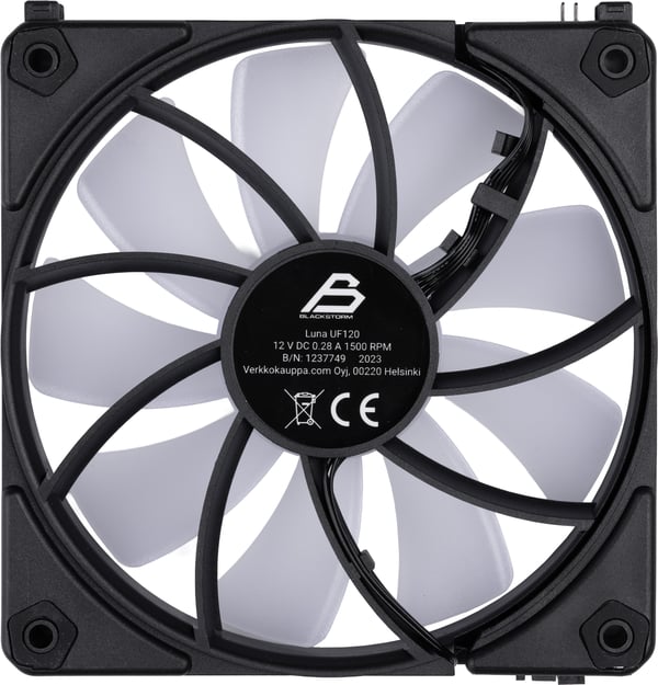 Blackstorm Luna UF120 ARGB PWM Reverse-fläkt, svart, 120 mm, 1 st