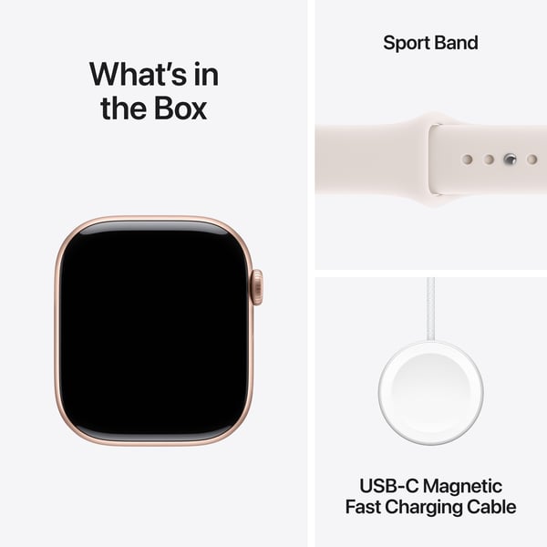 Apple Watch Series 11 (GPS) 46 mm roseguldfärgad aluminiumhölje och sportarmband i rött, M/L