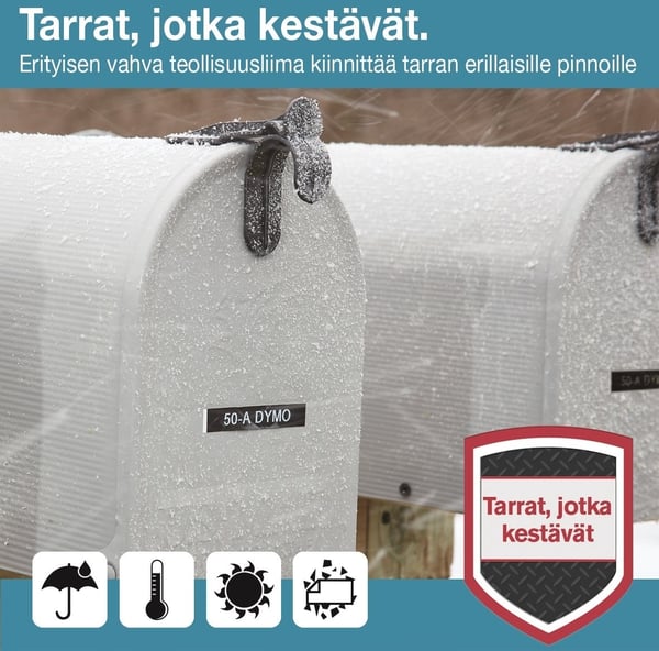Dymo D1 Durable -hållbar etikett 12 mm x 5,5 m, svart på vit botten
