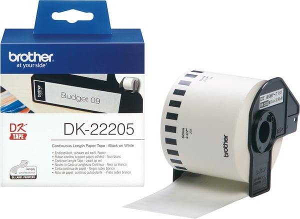 Brother DK-22205 rull-etikett, 62 mm, svart/vit