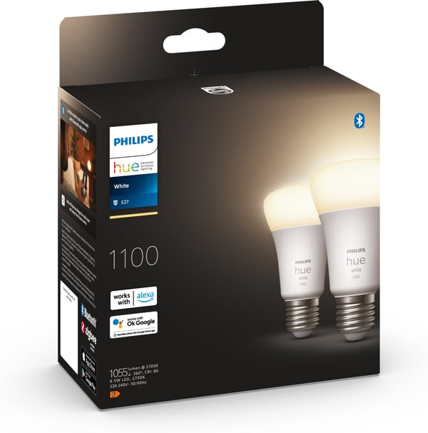 Philips Hue -smartlampa multipack, White, E27, 1100 lm, 2-PACK