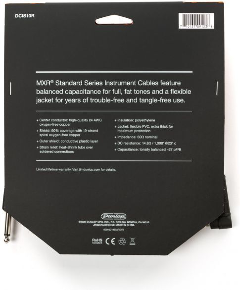 MXR Standard -instrumentkabel med vinklet kontakt 3m, sort