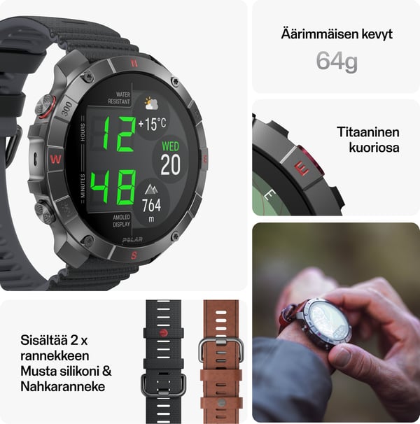 Polar Grit X2 Pro Titan -sportsur, brun læderrem