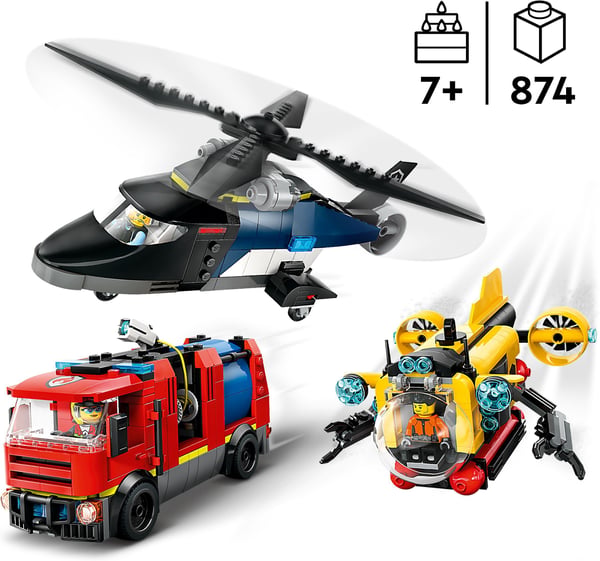 LEGO City 60462 – Helikopter, brandbil og ubåd sammen
