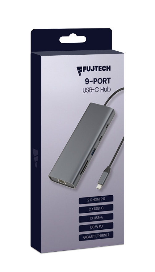 Fuj:tech 9-portars USB-C-hubb, 100 W PD