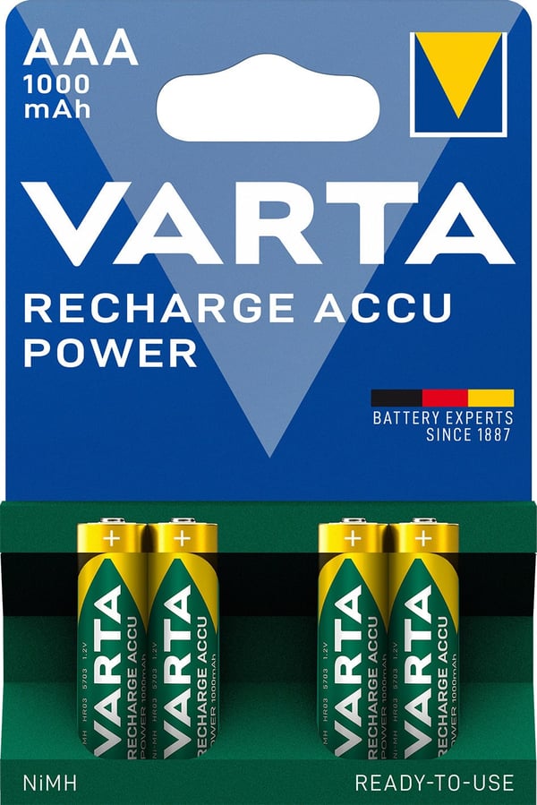 Varta Genopladelige Accu batterier, AAA, 1000 mAh, 4 stk., NiMH