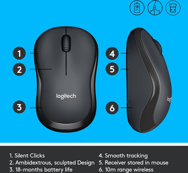 Logitech M220 Silent -mus, kolgrå