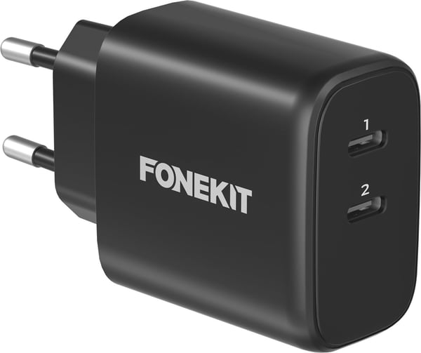 FoneKit GaN PD 65W laddare, USB-C + USB-C, svart FoneKit GaN PD 65W laddare, USB-C + USB-C, svart