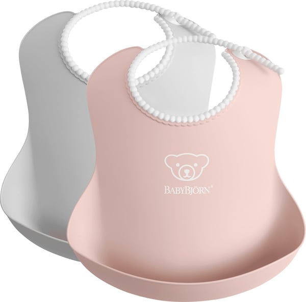 BabyBjörn Baby Bib - spisesmæk, 2 stk, Grå / Pudderrosa