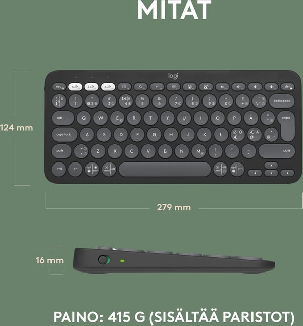 Logitech Pebble Keys 2 K380s tastatur, grå