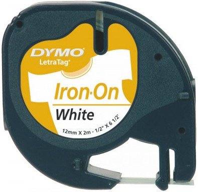 Dymo LetraTAG -strykband 12 mm x 2 m, svart på vit botten