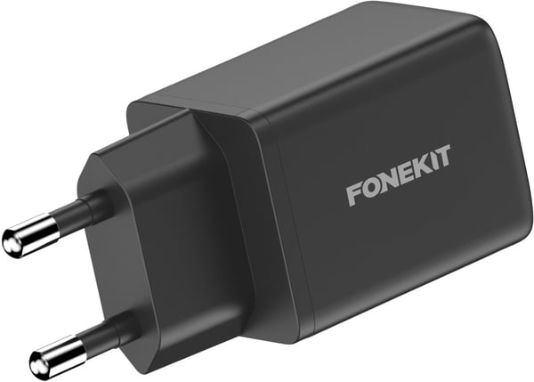 FoneKit GaN PD 48W nätadapter, USB-C + USB-C, svart