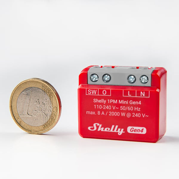 Shelly 1PM Mini Gen4 smart switch, röd