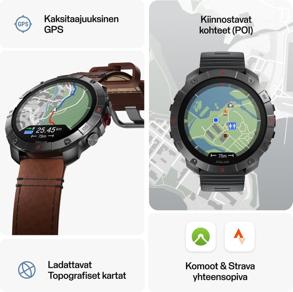 Polar Grit X2 Pro Titan -sportsur, brun læderrem