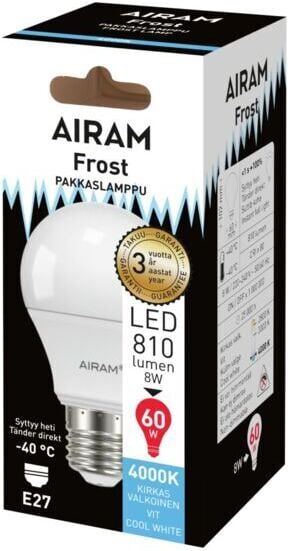 Airam LED -frostlampe, E27, 4000K, 810 lm, opal