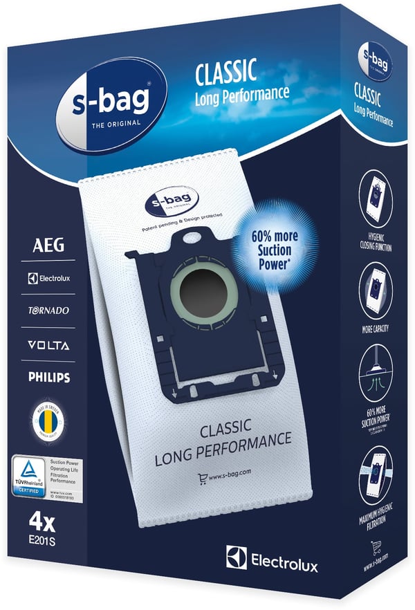 Electrolux Classic Lang Performance E201S S-Bag - støvpose, 4 stk.