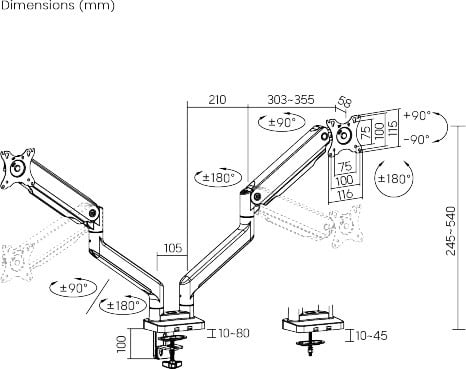 Mozi Dual Display Gas Spring Desk Stand - skrivbordstativ för två skärmar