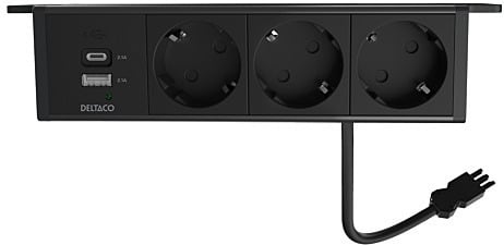 DELTACO strømpanel, 3 udtag, 1x21W A+C USB-lader, GST18-tilslutning