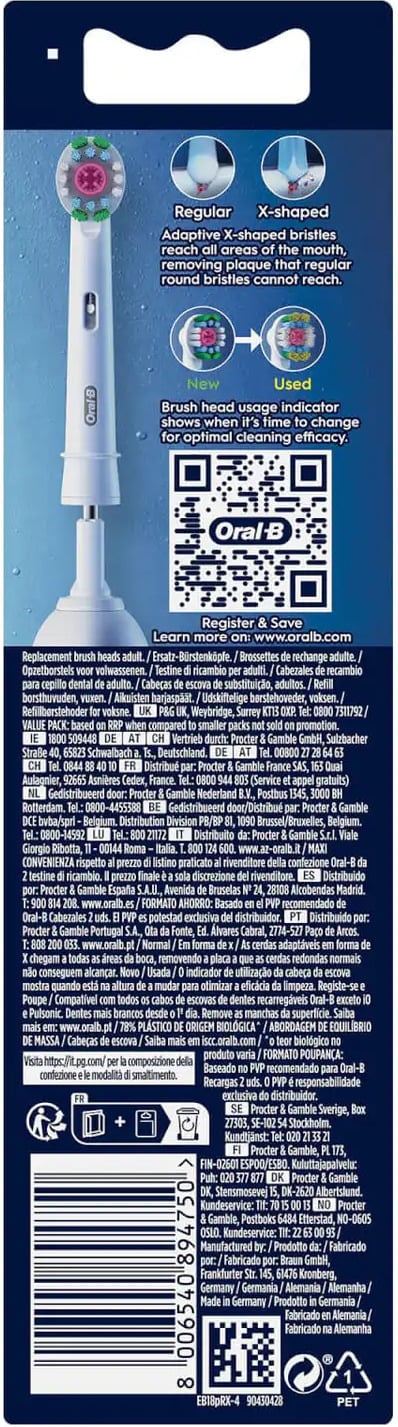 Oral-B Pro 3D White -ersättningsborstar, 4 st