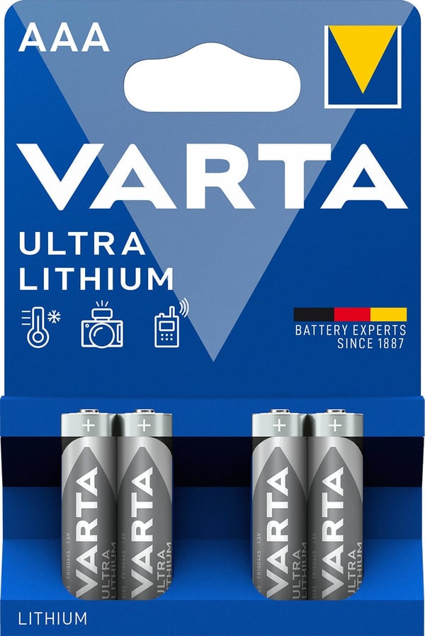Varta Lithium Ultra -litiumbatteri, 4 stk. AAA (LR03) batterier