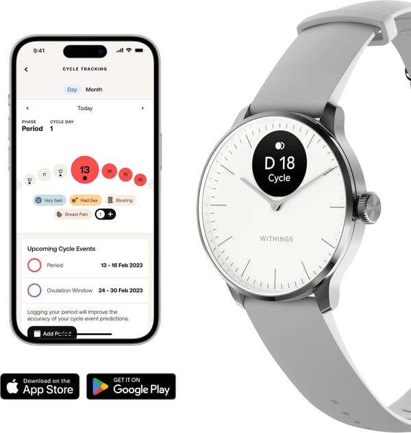 Withings Scanwatch Light -smartur, 37 mm, hvid / grå.