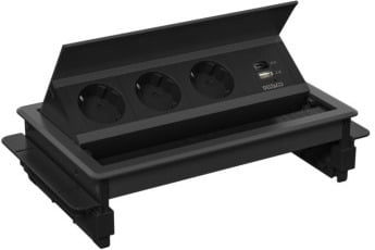 DELTACO indbygget strømafbryder, udsparingsklar, 3 stik, 1x21W A+C USB-oplader, GST18-tilslutning