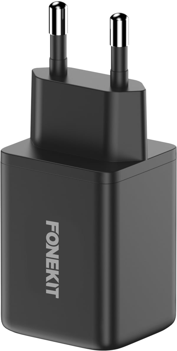FoneKit GaN PD 48W nätadapter, USB-C + USB-C, svart